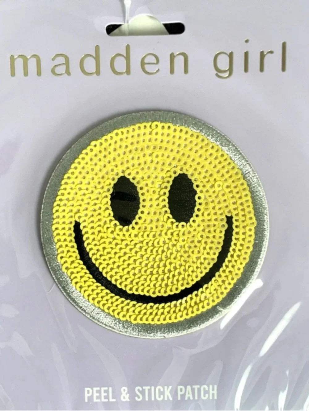 Madden Girl Yellow Sequin Smiley Peel & Stick Patch with Silver Border